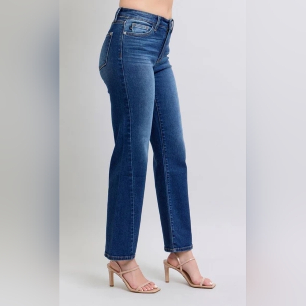 Judy Blue MR Dark Wash Straight Leg Side Seam Detail Jeans Classic 9/29 NEW - Picture 8 of 14